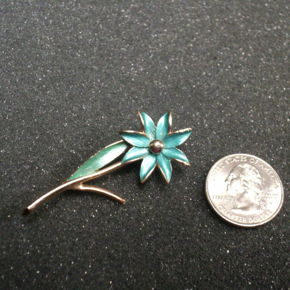 Pastelli Brooch Pin Aqua Blue Flowers Gold Toned 2 1/8" Vintage 1960's Italy